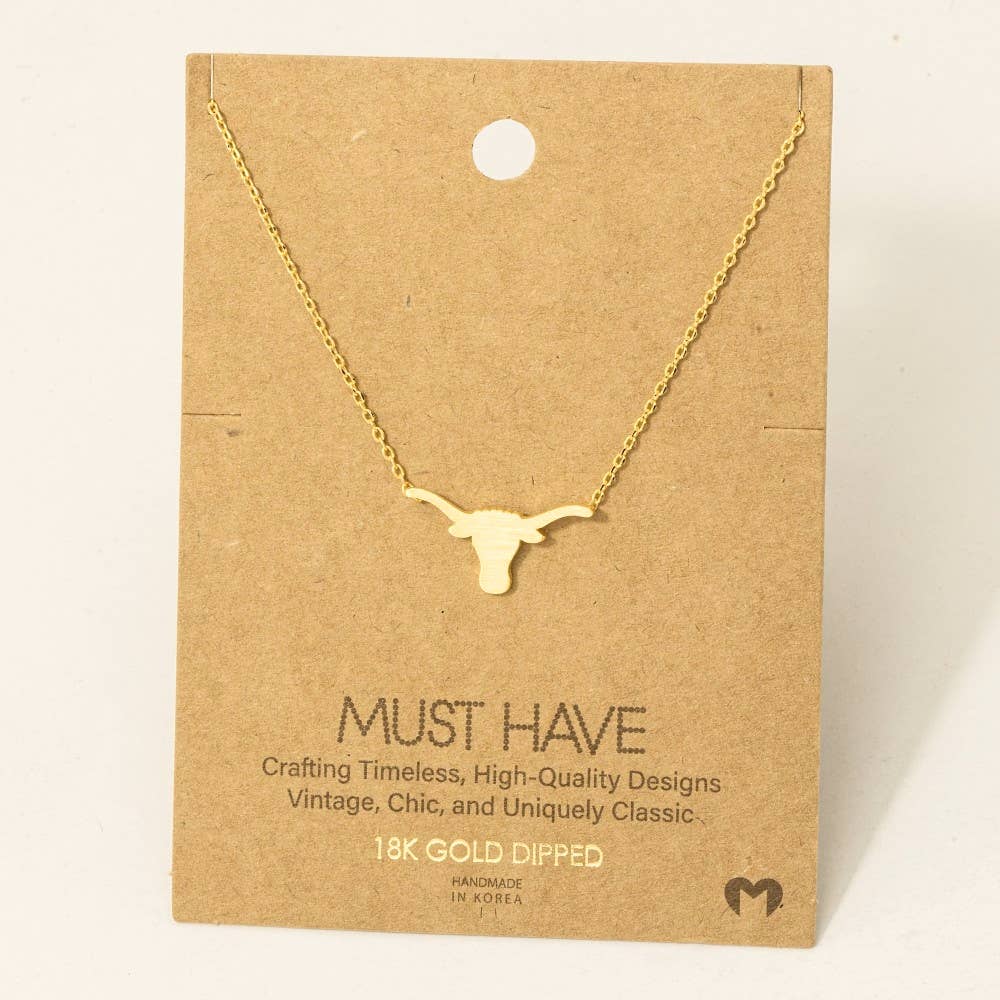 Gold Dipped Bull Head Pendant Necklace: S