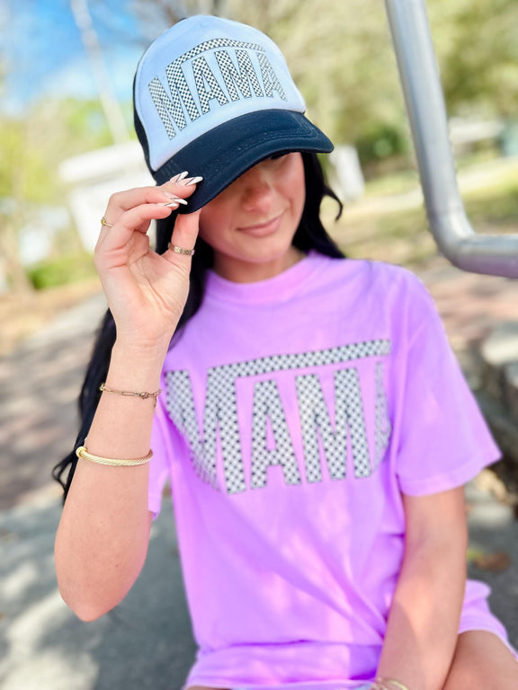 Violet Checkered Mama Tee