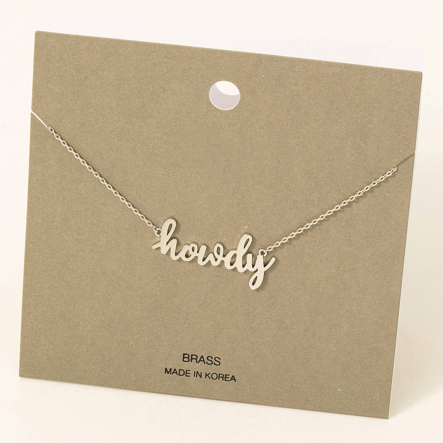 Handwritten Howdy Print Necklace White Gold