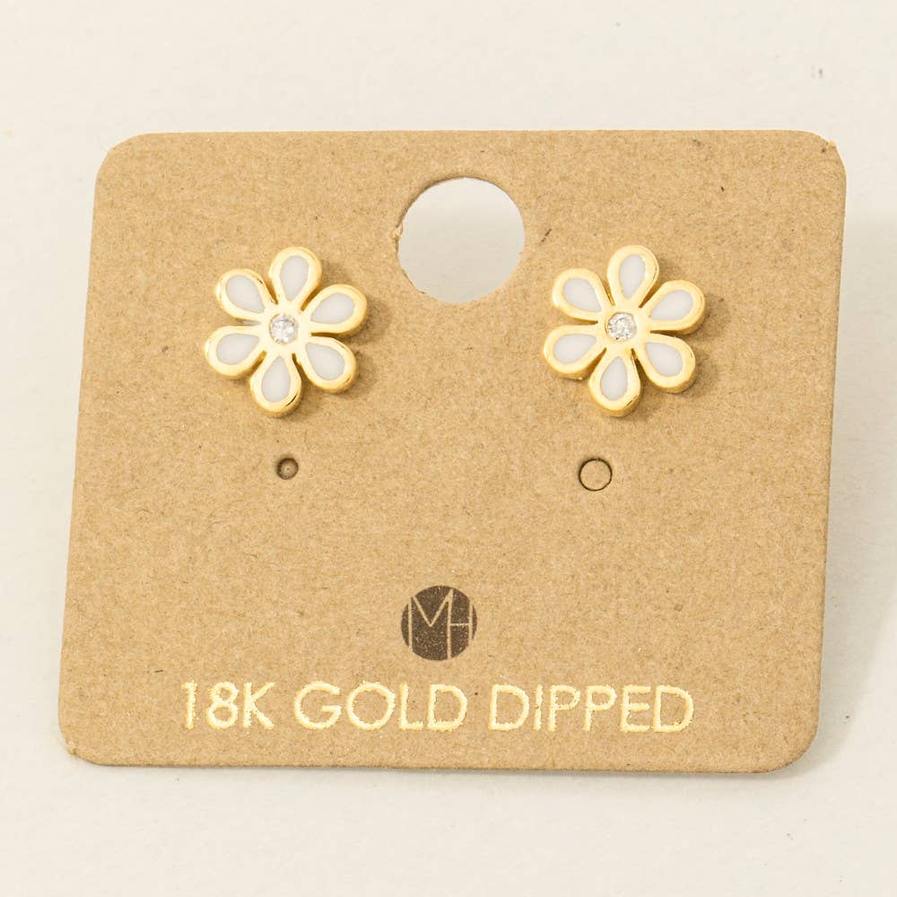 Gold Dipped Enamel Flower Stud Earrings: PK