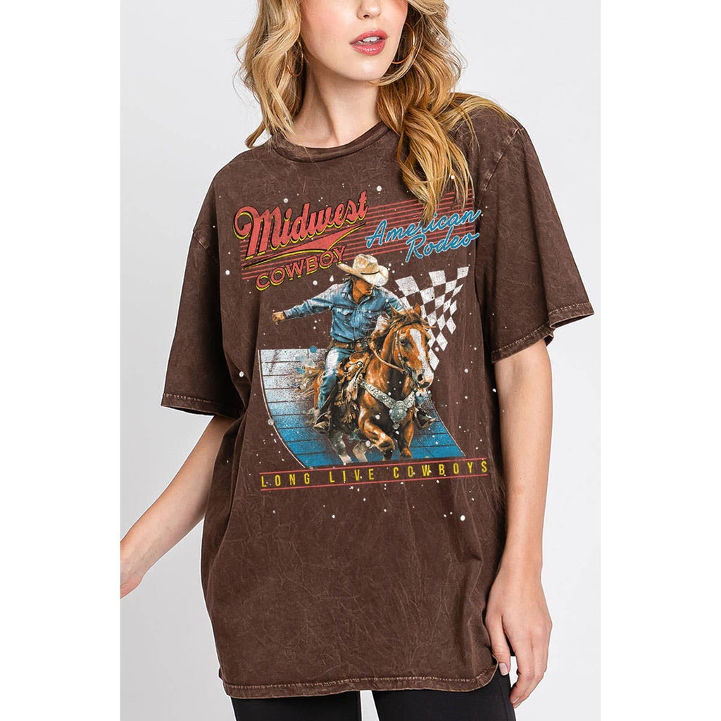 MIDWEST COWBOY AMERICAN RODEO OVERSIZED MINERAL GRAPHIC TEE: Mineral Black / S-M-L-XL(1-2-2-1)