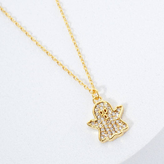 Peek-A-Boo CZ Ghost Pendant Necklace Gold