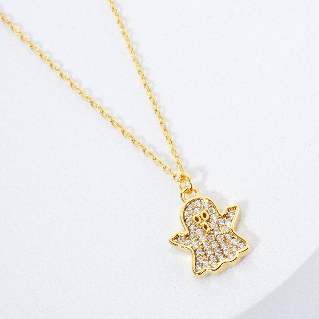 Peek-A-Boo CZ Ghost Pendant Necklace Silver