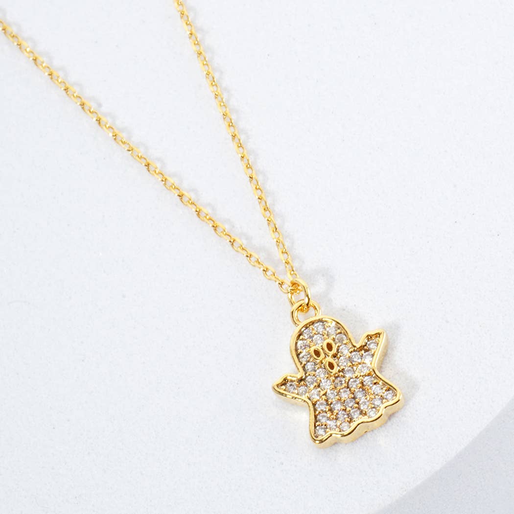 Peek-A-Boo CZ Ghost Pendant Necklace Silver