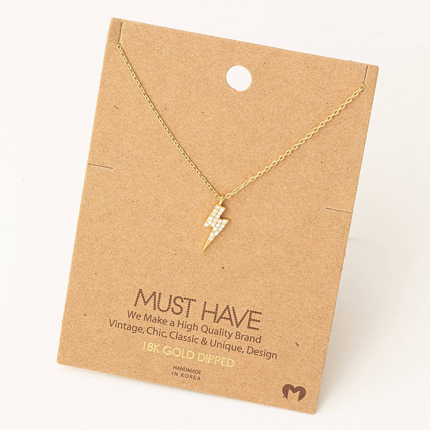 Rose Gold Mini Studded Lightning Bolt Necklace