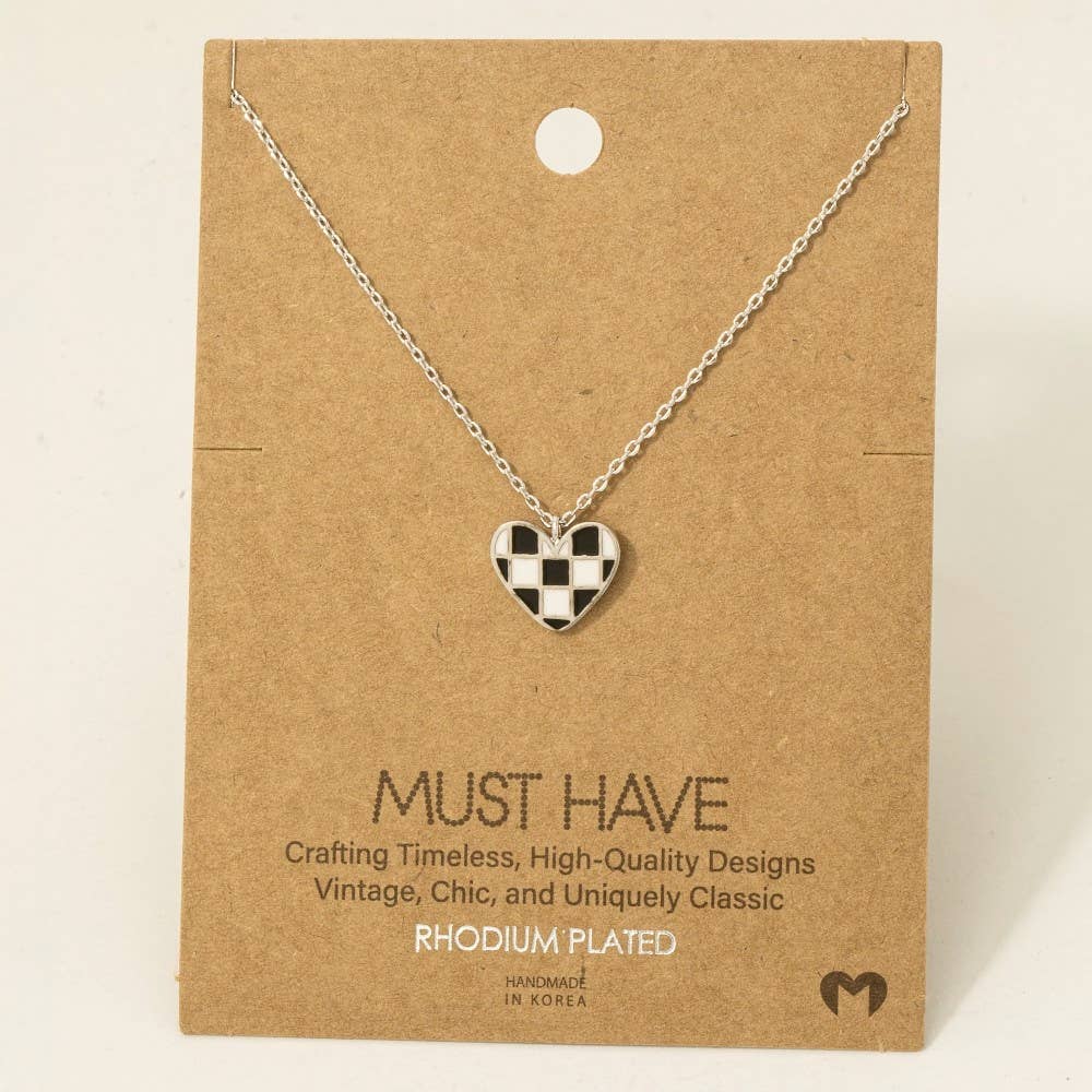 Gold Dipped Epoxy Checkered Heart Pendant Necklace: G