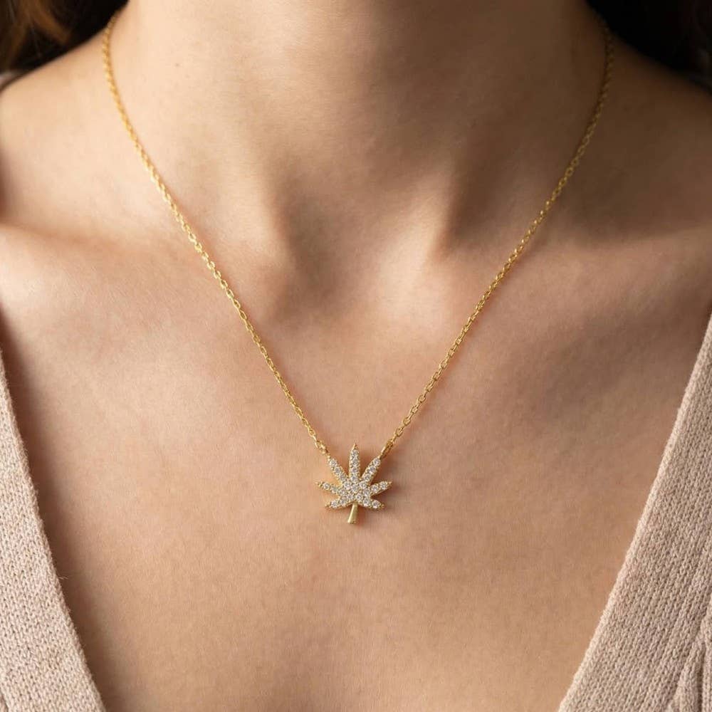 Jewel Cannabis Pendant Necklace: G