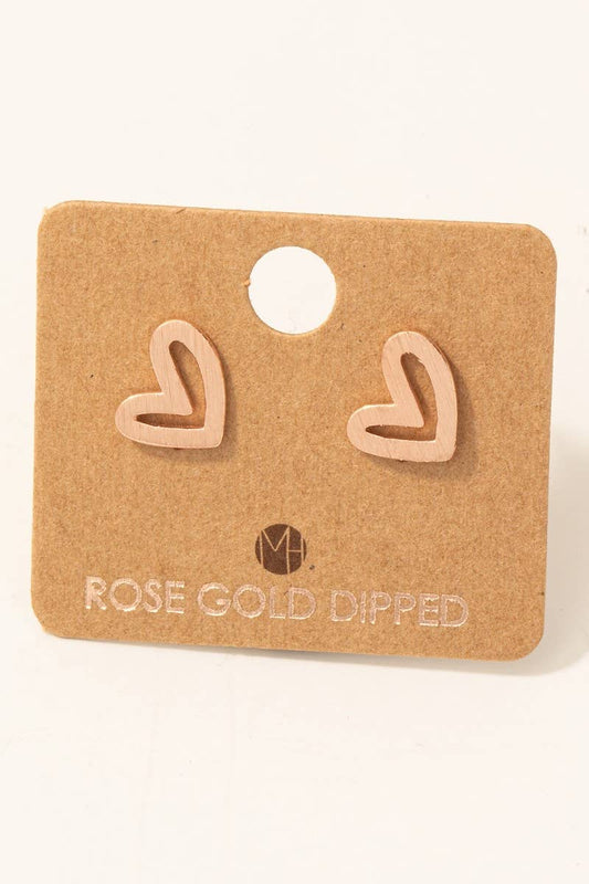 Rose Gold Dipped Heart Stud Earrings