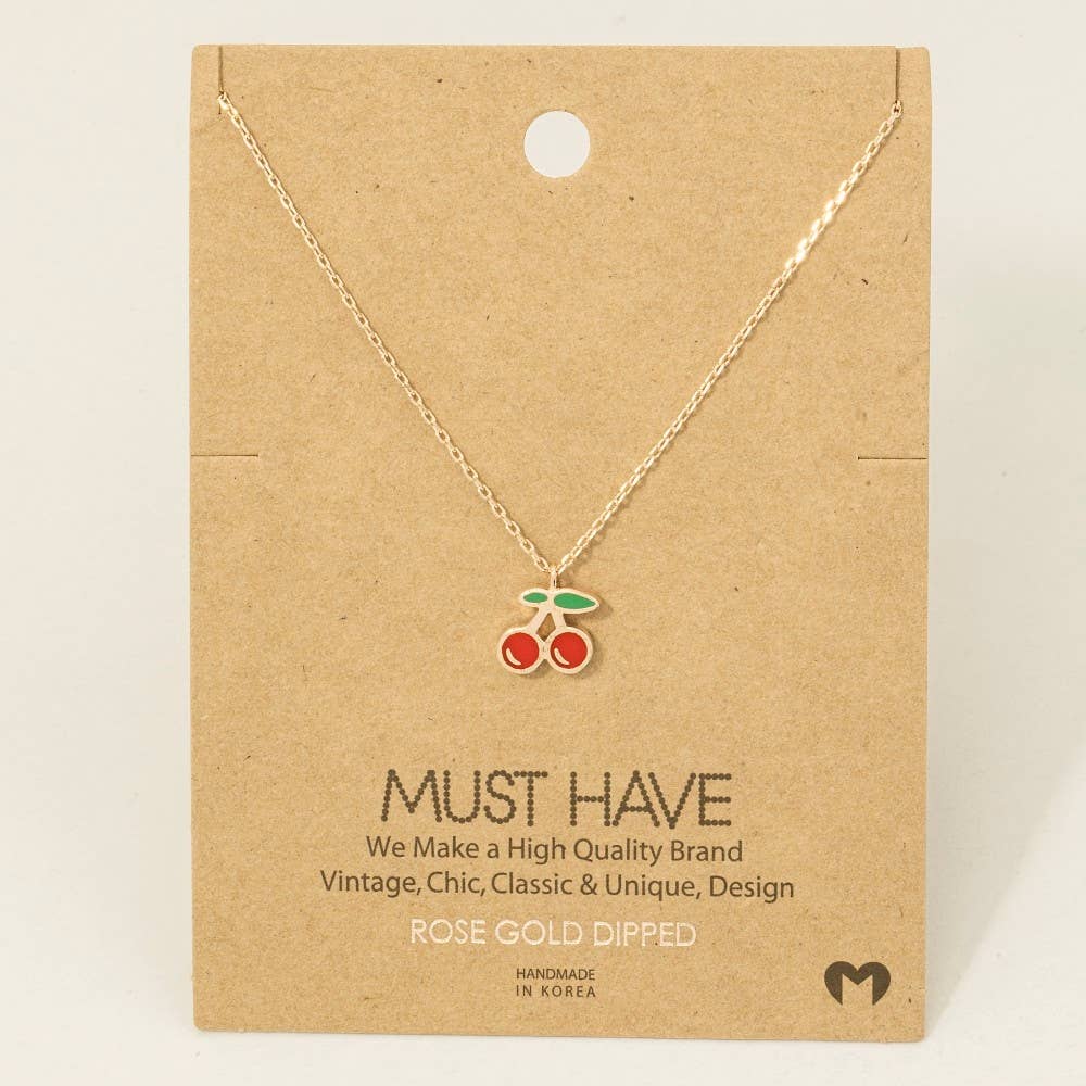 Gold Dipped Epoxy Cherry Pendant Necklace: R