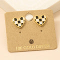 Gold Dipped Epoxy Checkered Heart Stud Earrings: G