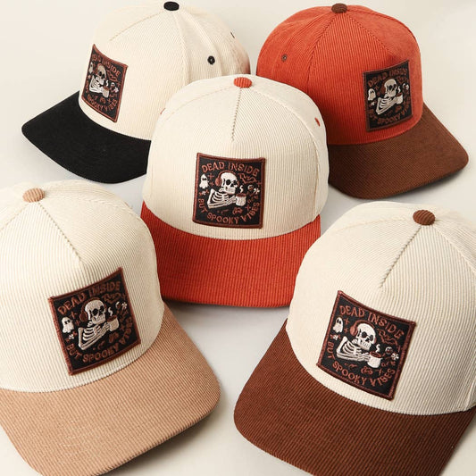 Dead Inside Skull Spooky Vibe Corduroy Trucker Cap