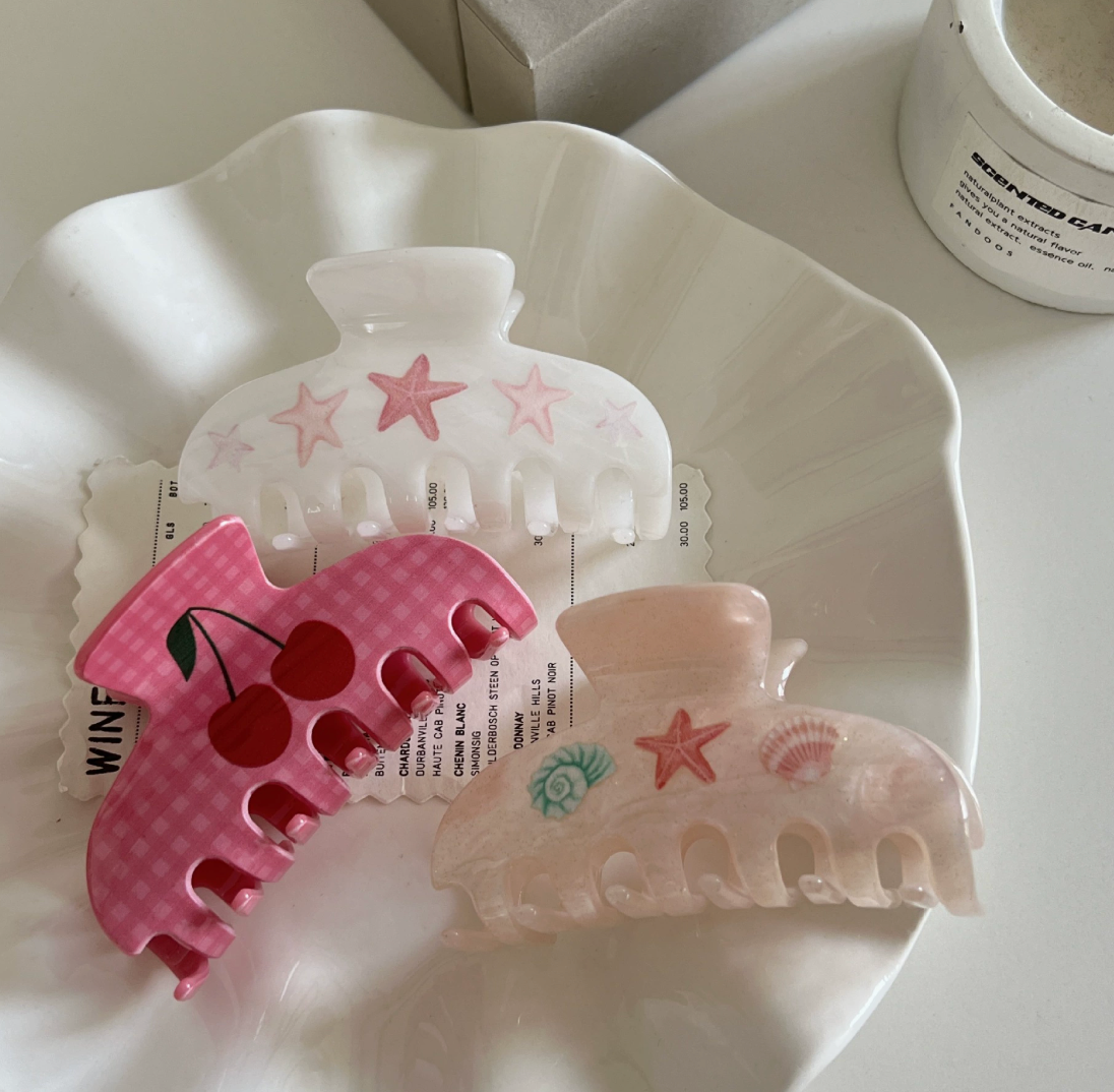 Cherry Seashell Pastel Pink Hair Clips
