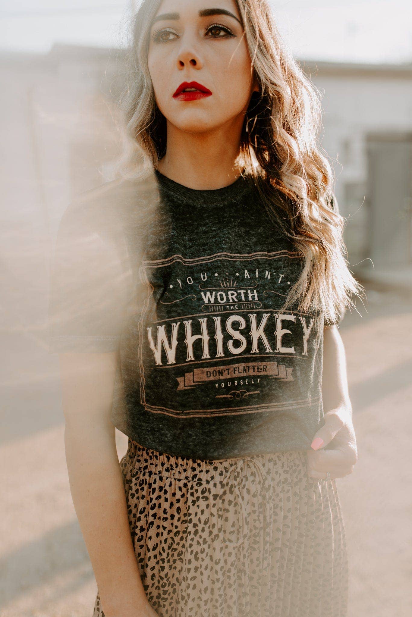 Worth The Whiskey Black Acid Wash Tee