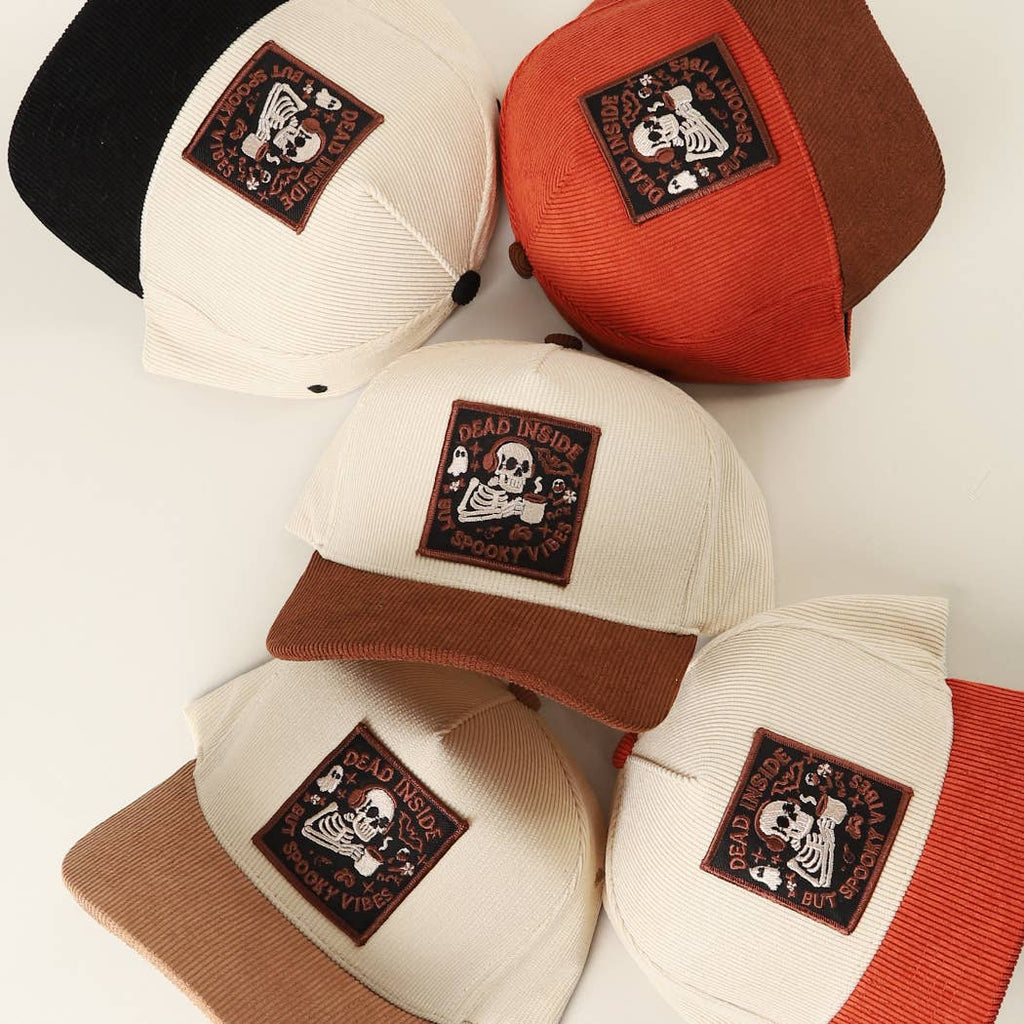 Dead Inside Skull Spooky Vibe Corduroy Trucker Cap
