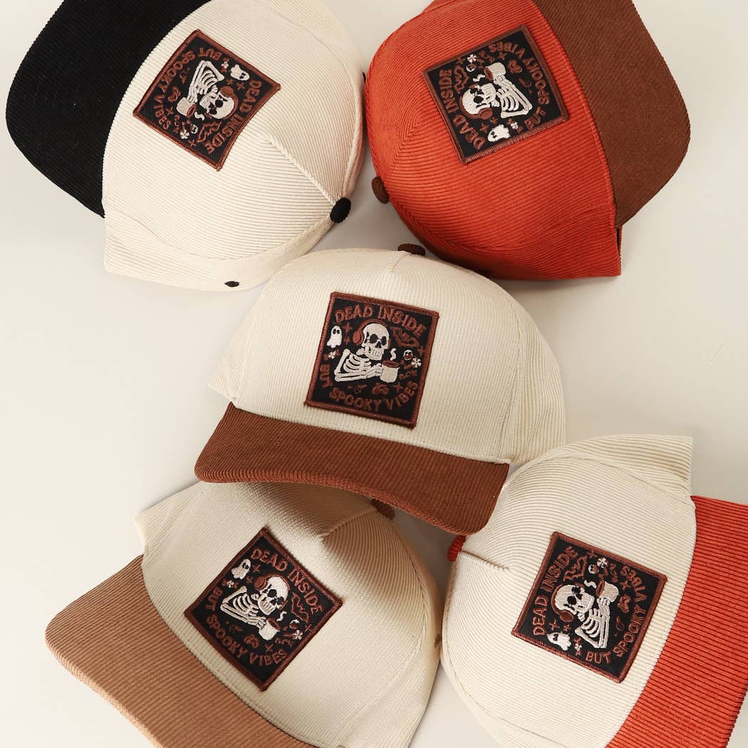 Dead Inside Skull Spooky Vibe Corduroy Trucker Cap