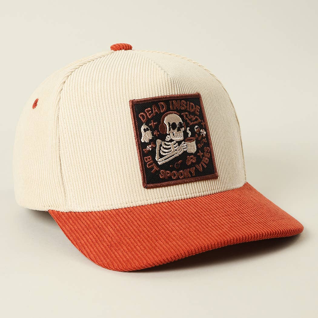 Dead Inside Skull Spooky Vibe Corduroy Trucker Cap