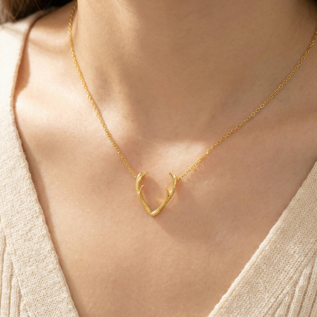 Gold Dipped Antler Pendant Necklace: R