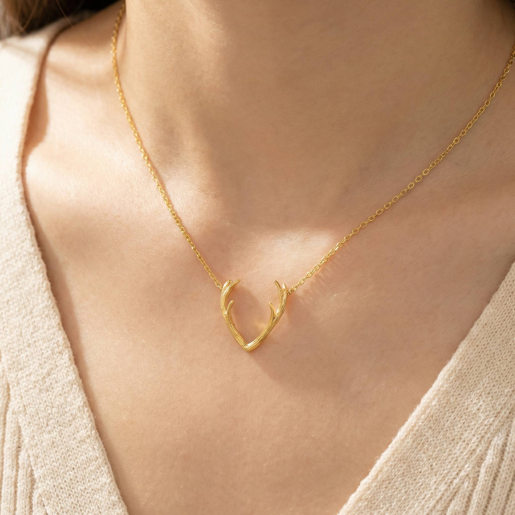 Gold Dipped Antler Pendant Necklace: R