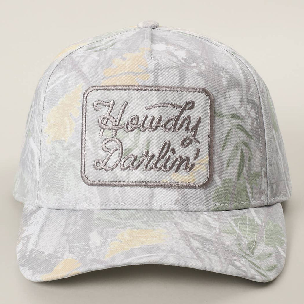Howdy Darlin' Embroidered Patch Camo Baseball Cap: CAMO / ONE SIZE