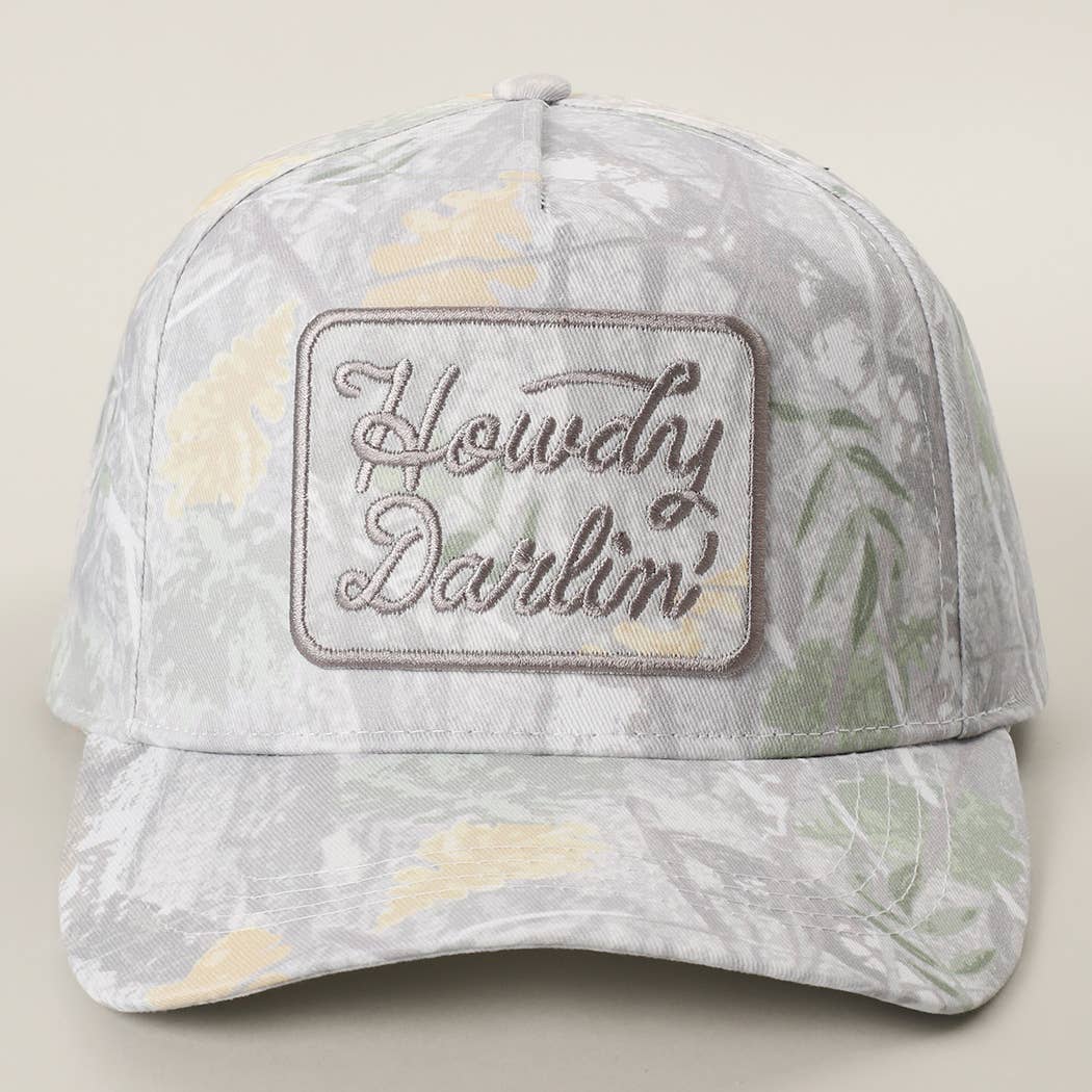 Howdy Darlin' Embroidered Patch Camo Baseball Cap: CAMO / ONE SIZE