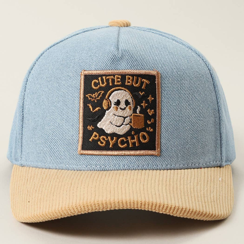 Cute But Psycho Ghost Patch Corduroy Trucker Cap