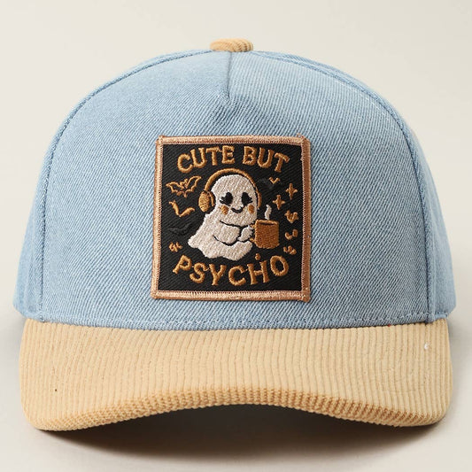 Cute But Psycho Ghost Patch Corduroy Trucker Cap