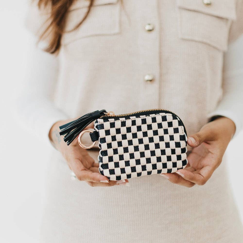 Paris Card Wallet: Woven Checkered Coffee