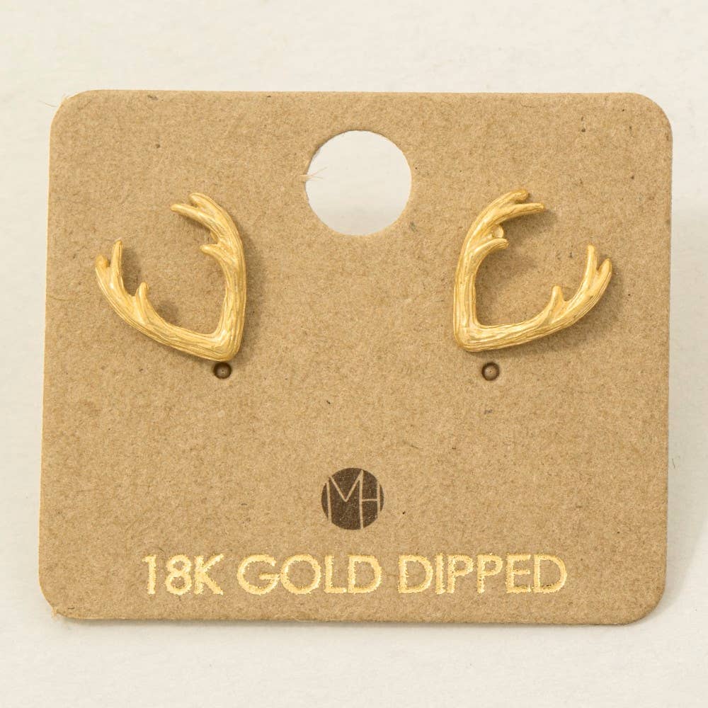 Gold Dipped Mini Antler Stud Earrings: G