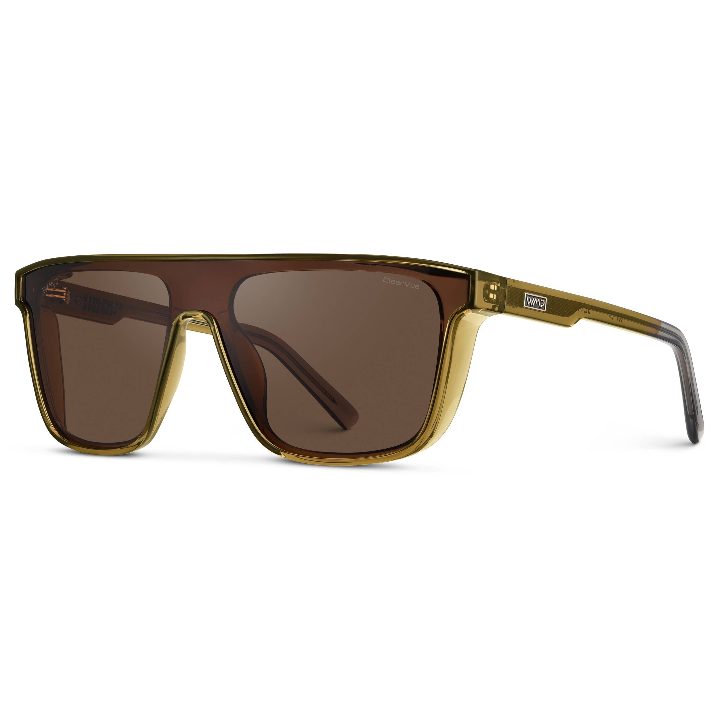Jett - Men's Rectangular Polarized Shield Sport Sunglasses: Crystal Verde / Brown Lens