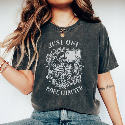 Just One More Chapter Book Graphic Shirt, Skeleton T Shirt: Large