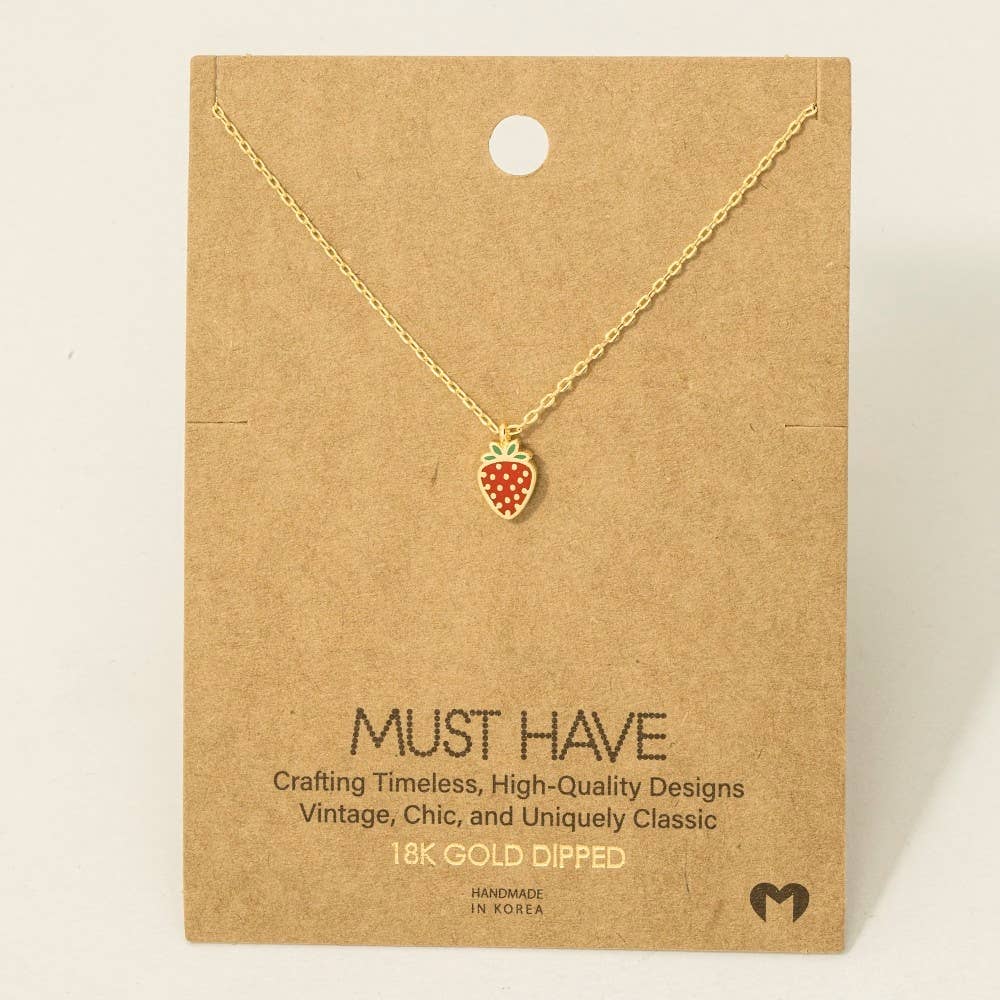 Gold Dipped Epoxy Strawberry Pendant Necklace: G