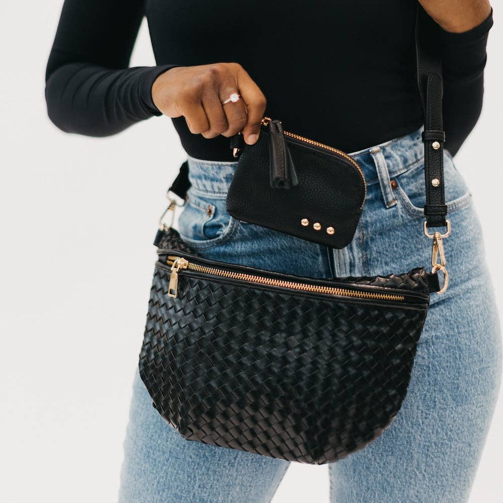 Paris Card Wallet: Woven Checkered Coffee