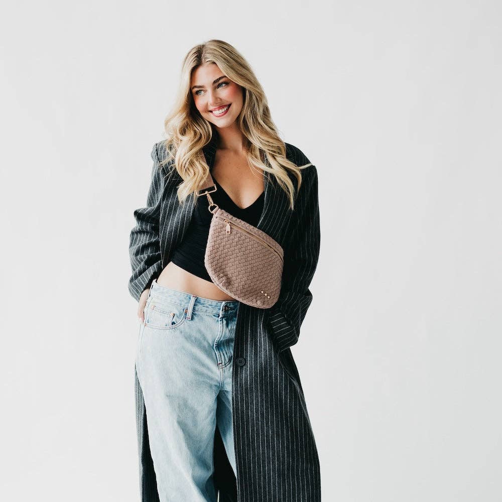 Suede Westlyn Woven Bum Bag - Taupe