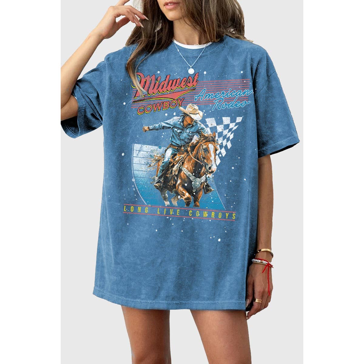 MIDWEST COWBOY AMERICAN RODEO OVERSIZED MINERAL GRAPHIC TEE: Mineral Black / S-M-L-XL(1-2-2-1)
