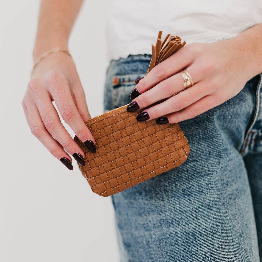 Paris Card Wallet: Woven Checkered Coffee