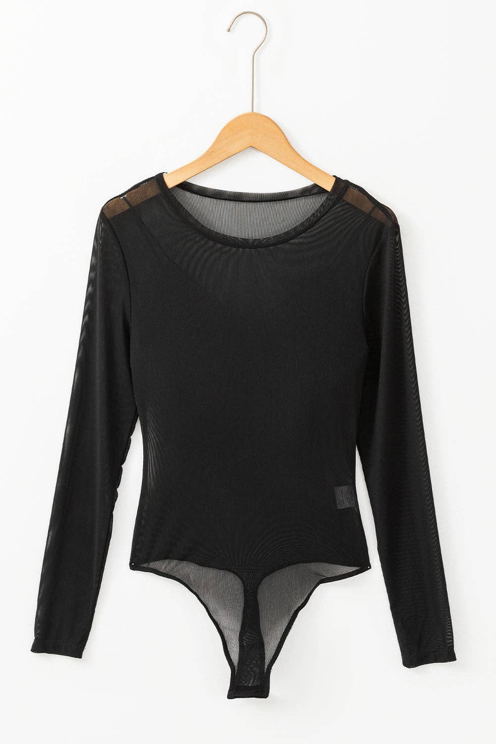 Black Mesh Long Sleeve Slim Fit Bodysuit: Black / 95%Polyamide+5%Elastane / L