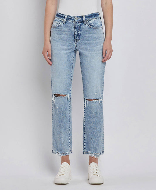 VIVID HIGH RISE DISTRESSED JEANS
