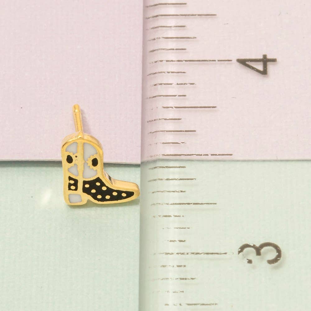 Gold Dipped Epoxy Cowboy Boots Stud Earrings: S