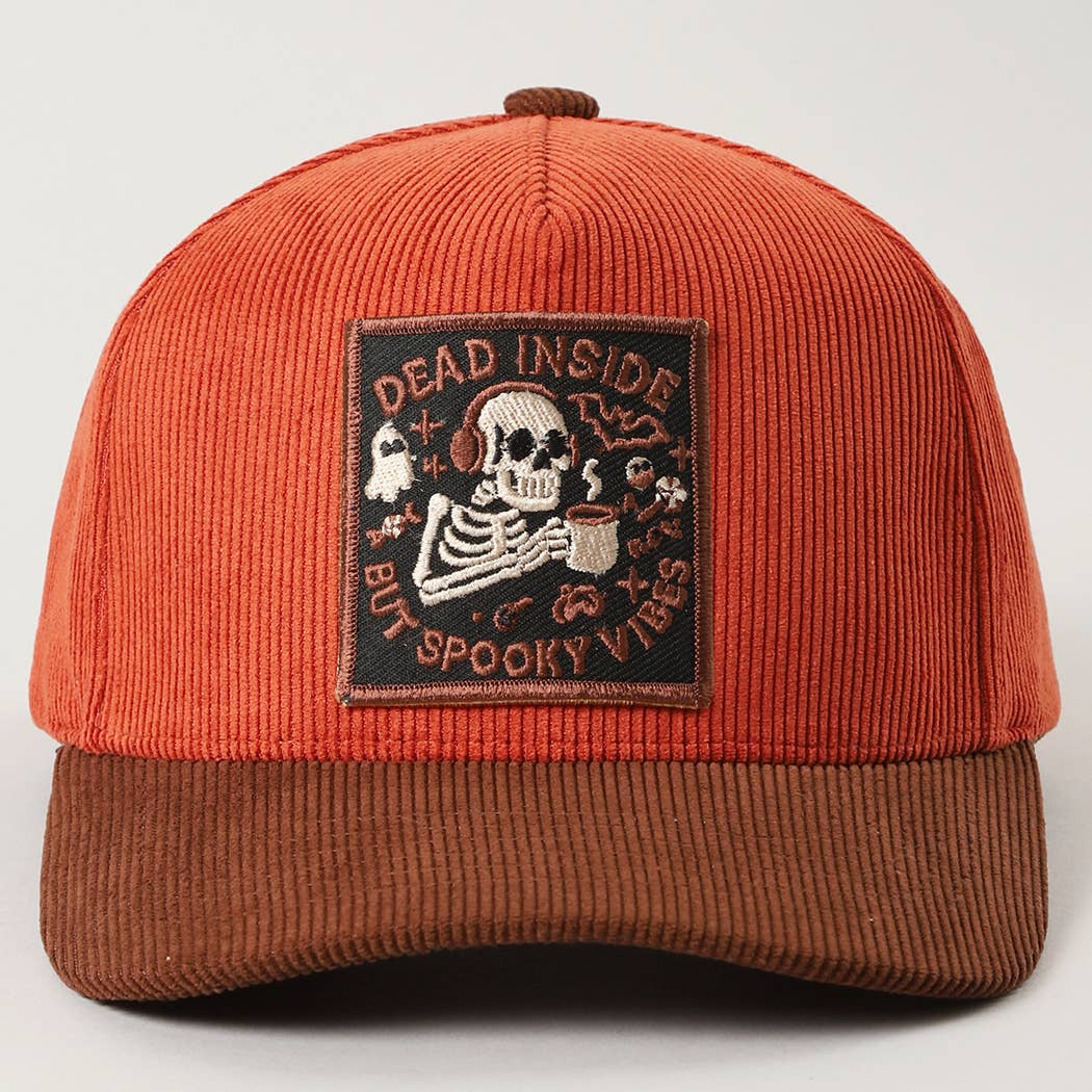 Dead Inside Skull Spooky Vibe Corduroy Trucker Cap