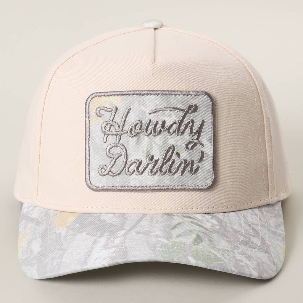 Howdy Darlin' Embroidered Patch Camo Baseball Cap: CAMO / ONE SIZE