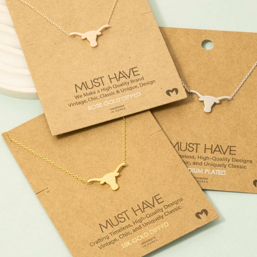 Gold Dipped Bull Head Pendant Necklace: G