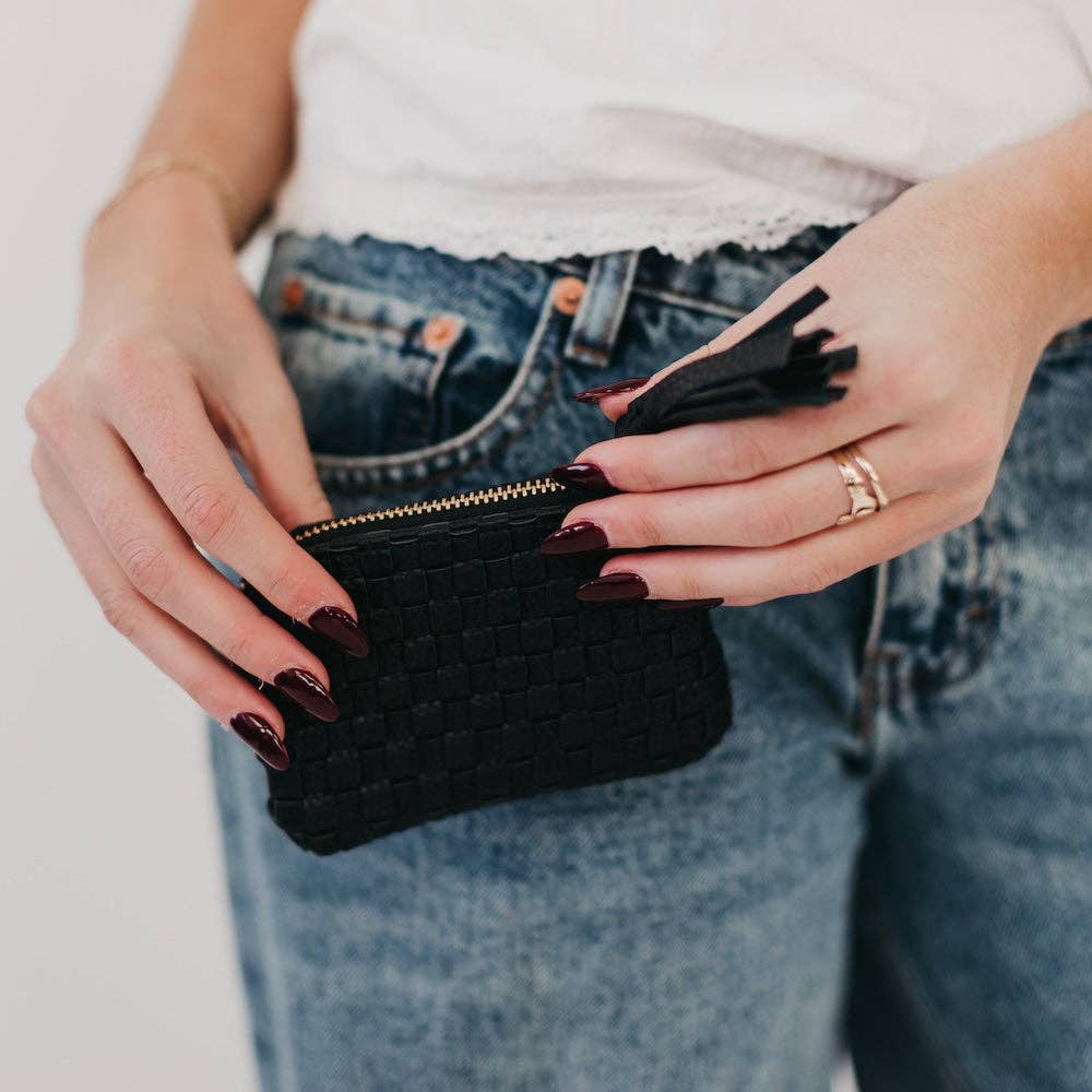 Paris Card Wallet: Woven Checkered Coffee