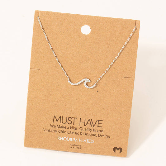 Pave Wave Pendant Necklace: S