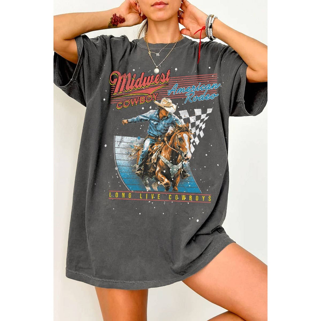 MIDWEST COWBOY AMERICAN RODEO OVERSIZED MINERAL GRAPHIC TEE: Mineral Black / S-M-L-XL(1-2-2-1)