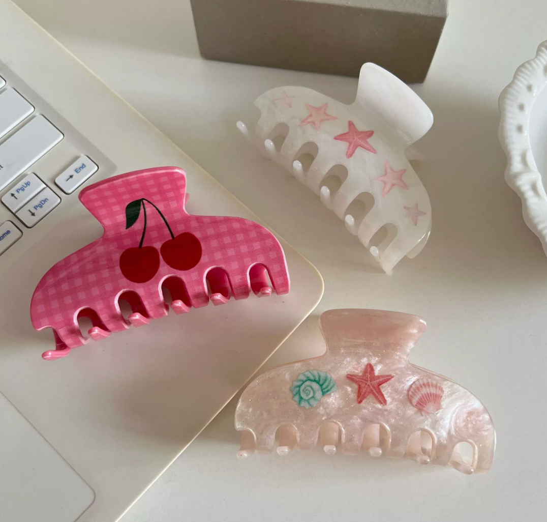 Cherry Seashell Pastel Pink Hair Clips