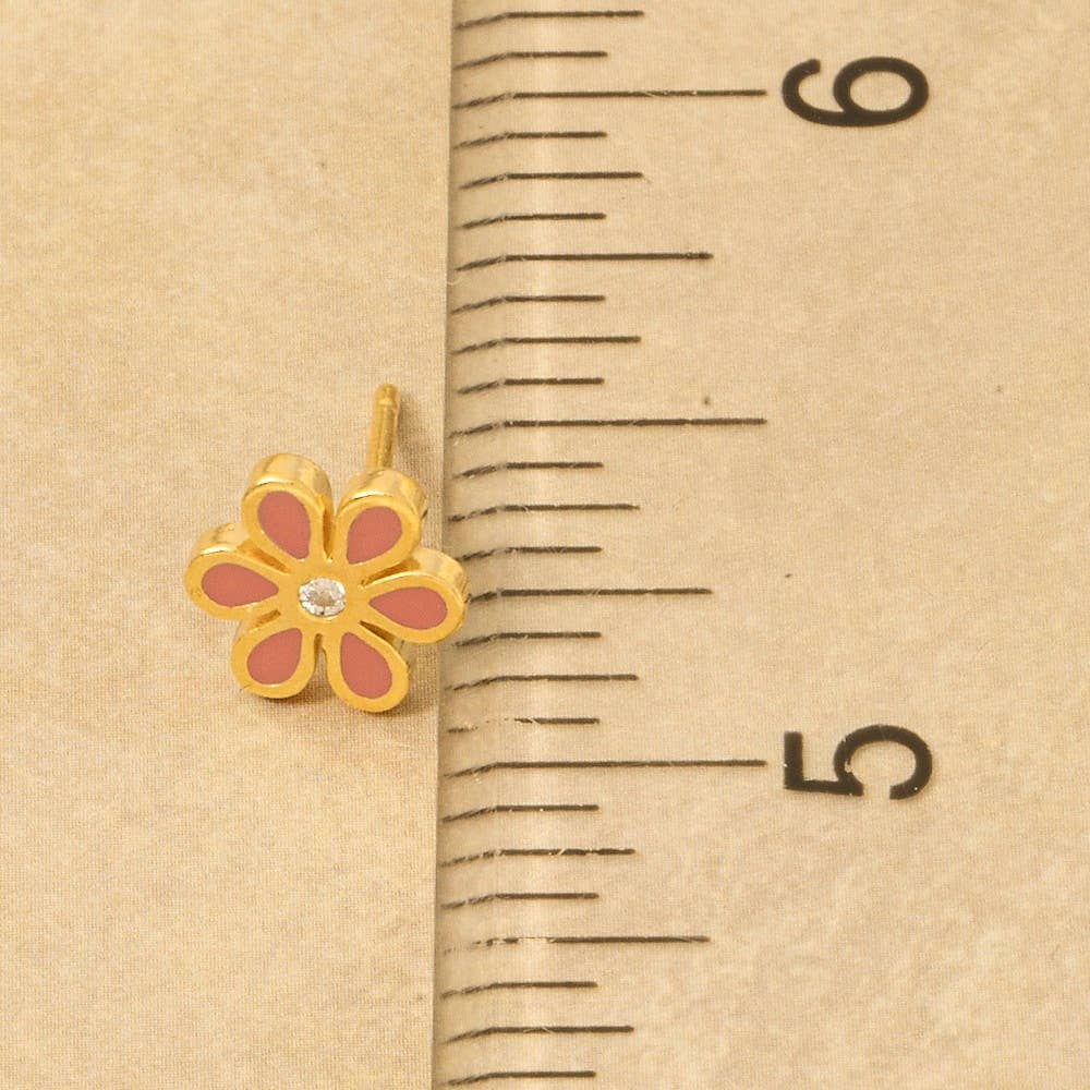 Gold Dipped Enamel Flower Stud Earrings: PK