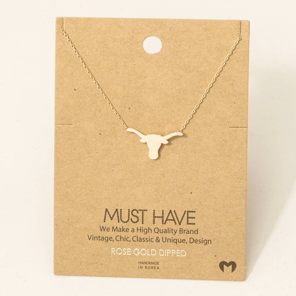 Gold Dipped Bull Head Pendant Necklace: G