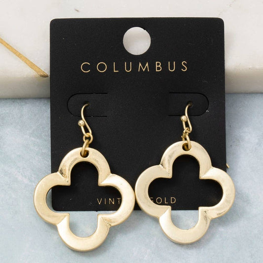 Gold Vintage Clover Dangle Earrings