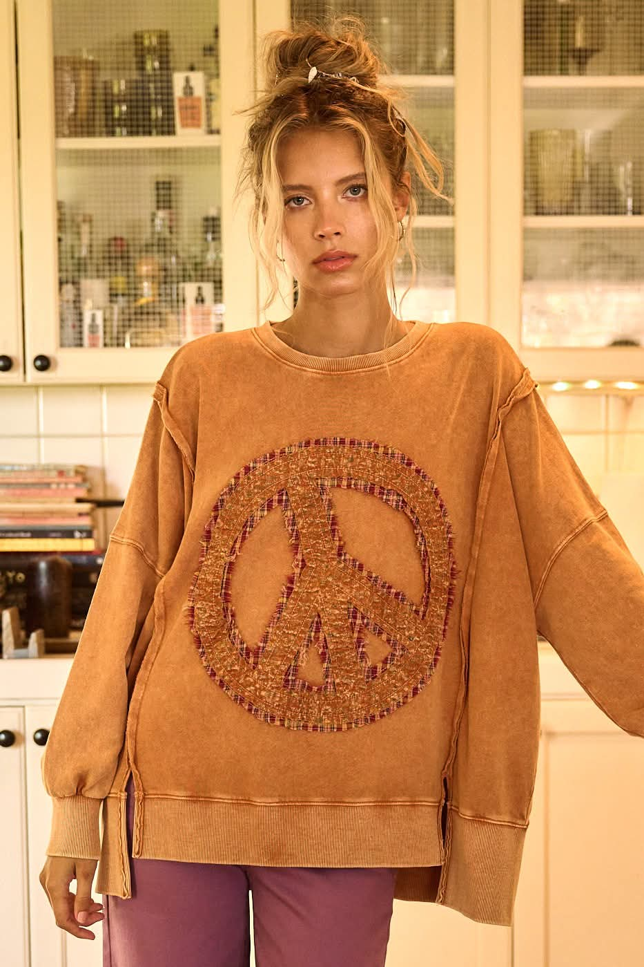 Peace Sign Quilted Sweater