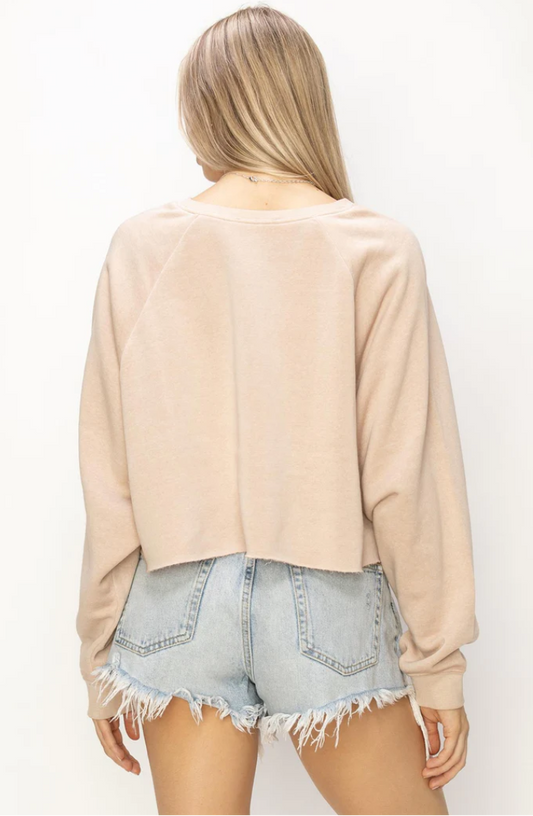 LAID BACK CROP SWEATSHIRT TAN